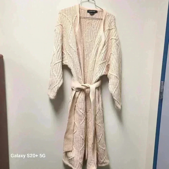 I.B. DIFFUSION Cardigan Duster Sweater Vintage Mohair Blend Tan with Size M - Picture 1 of 5